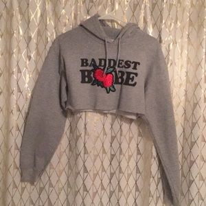 “Baddest Babe” crop sweater with roses